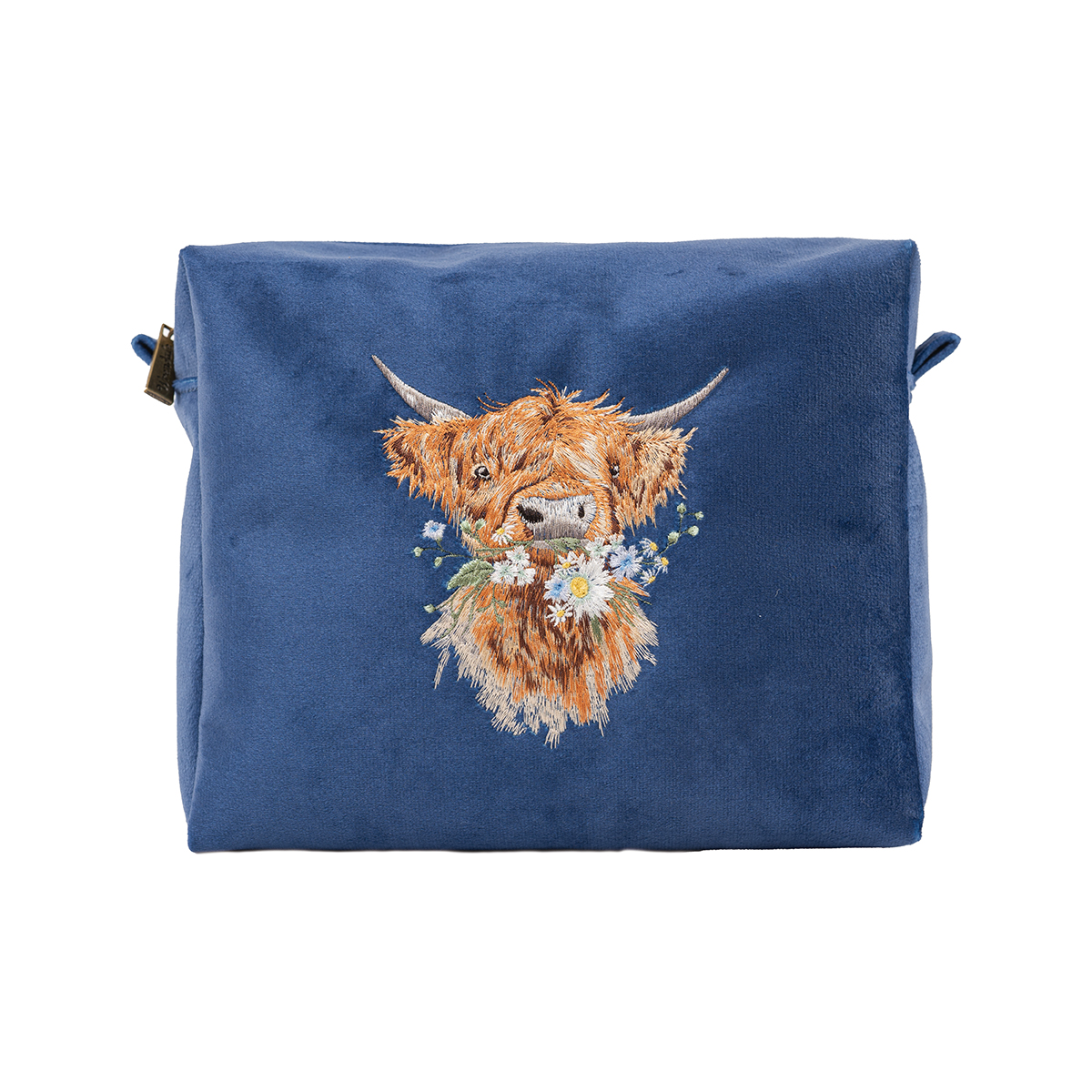 Embroidered highland cow cosmetic bag