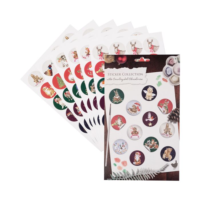 Country animal, dog and cat Christmas stickers