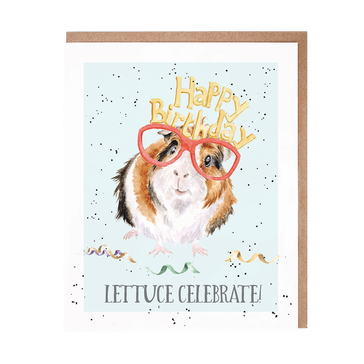 Illustrated guinea pig in birthday glasses birthday card