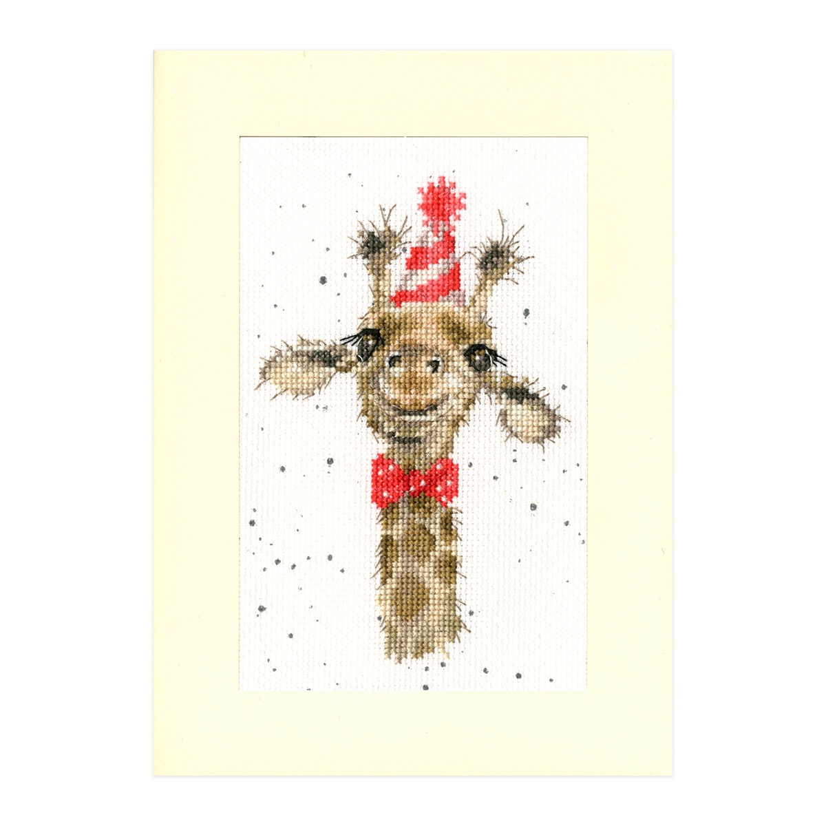 Giraffe in a party hat cross stitch card