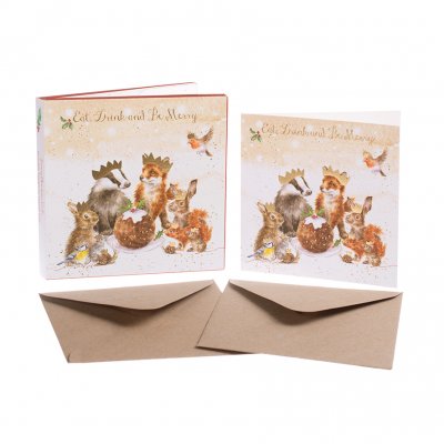 WRE-XB024 Foil Finish Christmouse Artistic Christmas Cards Pack of 8 Cards Wrendale Designs Mouse On Red Bauble 