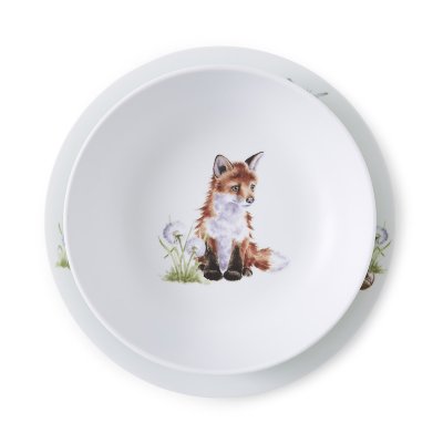 Fox and woodland animal 2 piece plate and bowl set