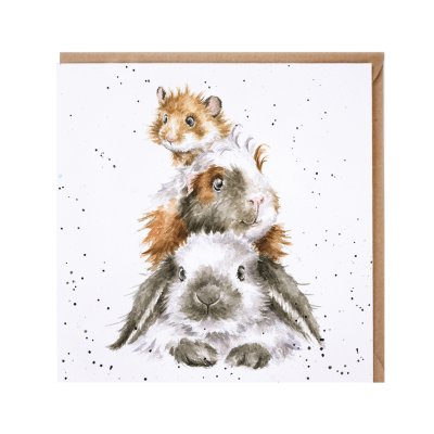 'Piggy in the Middle' guinea pig and rabbit card