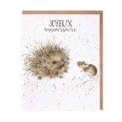 Hedgehog and mouse French birthday card