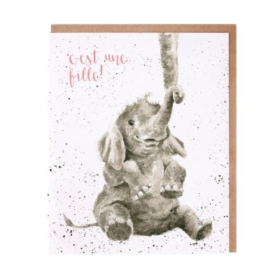 Elephant French baby girl card