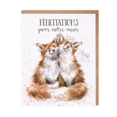 Fox in a bow tie and fox in a veil French wedding card