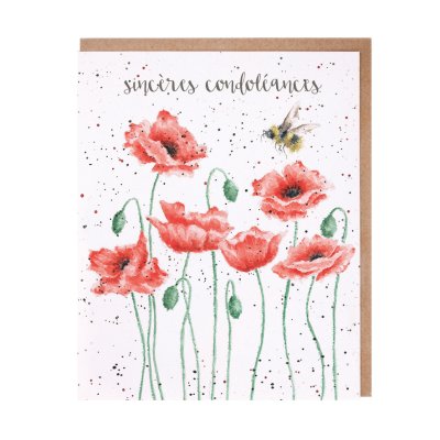 Poppy and bees French sympathy card