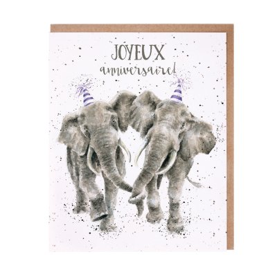 Elephants in party hats French card