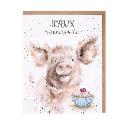 Pig and cupcake French card