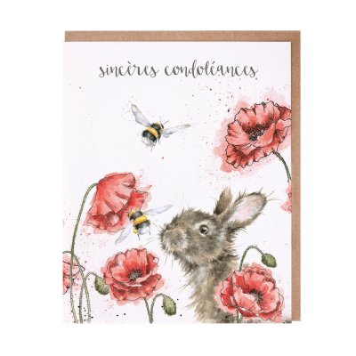 Rabbit with poppies and bee French card