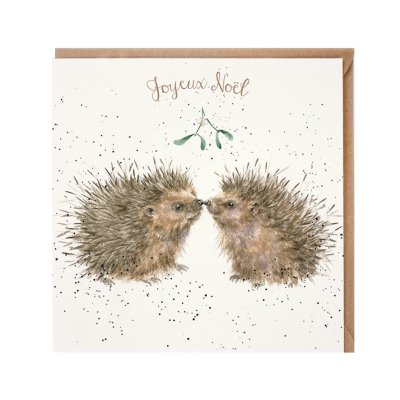 Hedgehogs under mistletoe French Christmas card