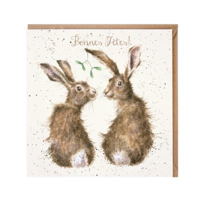 Hares under mistletoe French Christmas card
