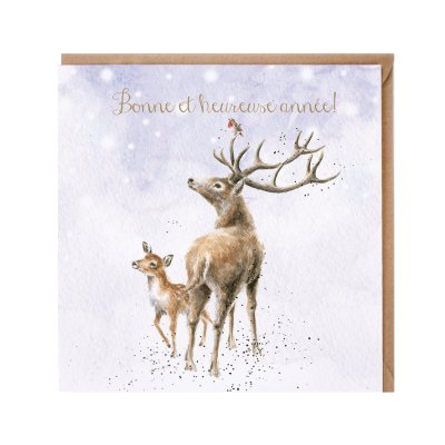 Stag and deer French Christmas card