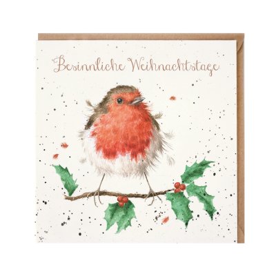 Robin on a branch German Christmas Card