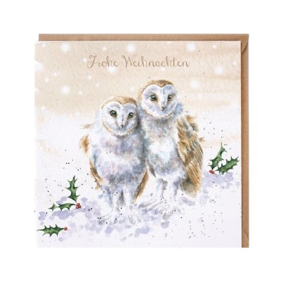 Owls in snow German Christmas Card
