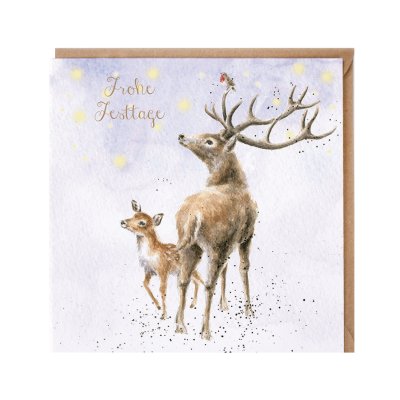 Stag and deer German Christmas Card