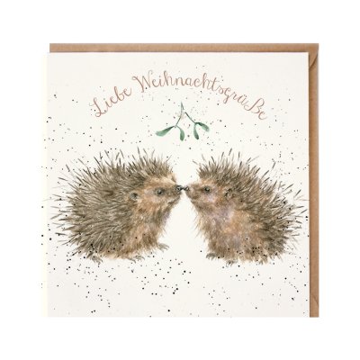 Hedgehogs under mistletoe German Christmas Card