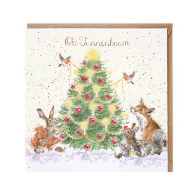 Woodland animals around a Christmas tree German Christmas Card