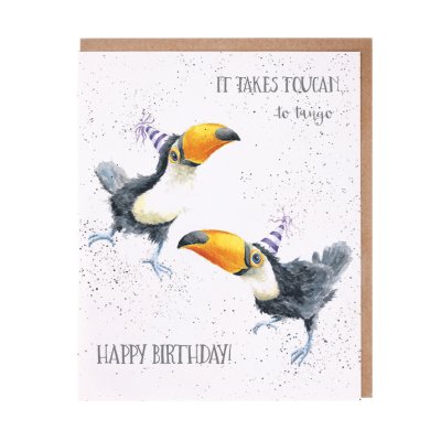 Toucan in party hats birthday card