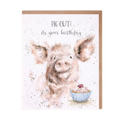 Pig and a cupcake birthday card