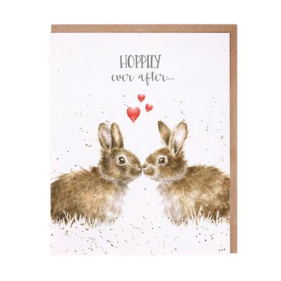 Rabbits with hearts engagement or wedding card