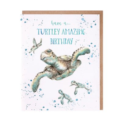 Four swimming turtles birthday card