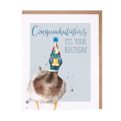 'Conquackulations' duck birthday card