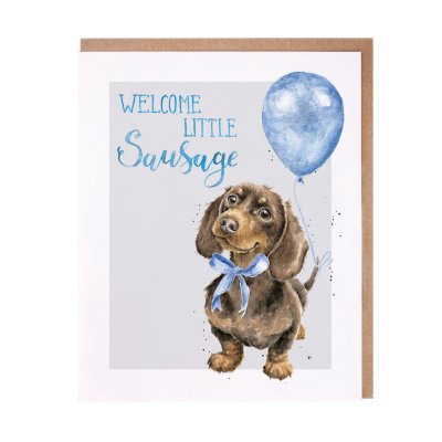 'Little Sausage' dachshund new baby boy card