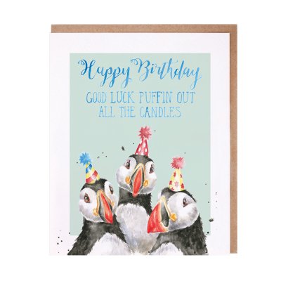 'Birthday Candles' puffin birthday card