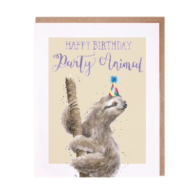 'Party Animal' sloth birthday card