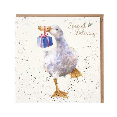 Duck with a present Christmas card