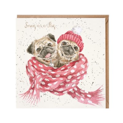 Pugs wrapped in a scarf Christmas card