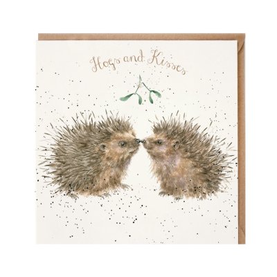 Hedgehogs under mistletoe Christmas card