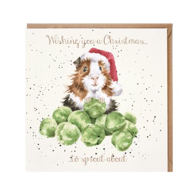 Guinea pig in a pile of sprouts Christmas card