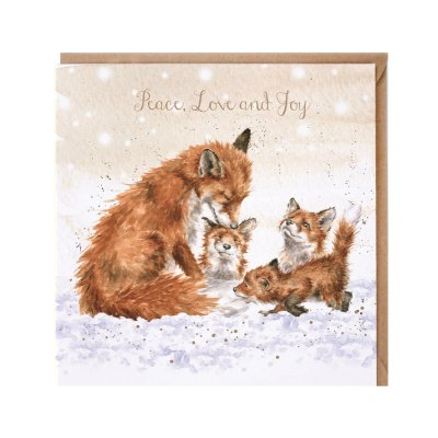 Fox and fox cubs Christmas card