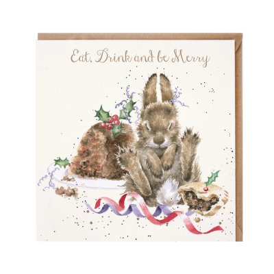 Rabbit and a Christmas pudding Christmas card