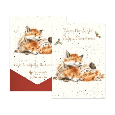 Three foxes asleep in a pile illustrated Christmas card pack