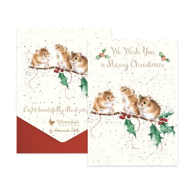 Three mice on a holly branch boxed Christmas card pack