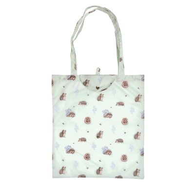 Reusable foldable shopping bag featuring illustrated  hedgehog design