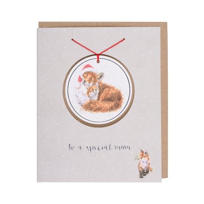 Fox Christmas card with hanging fox decoration