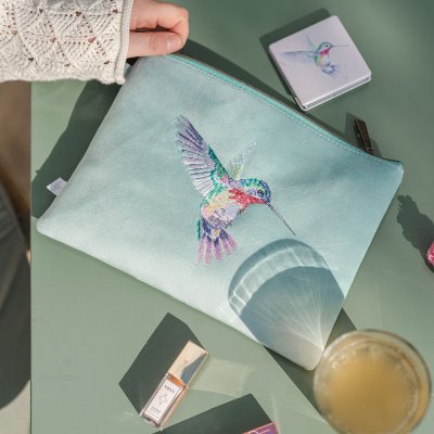 'Wisteria Wishes' Hummingbird Embroidered Pouch