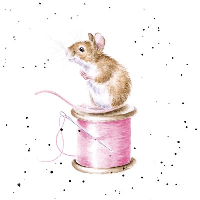 'Sew it Begins' mouse on a spool of thread artwork print