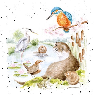'The Riverbank' river animal artwork print