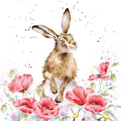 'Field of Flowers' hare in flowers artwork print