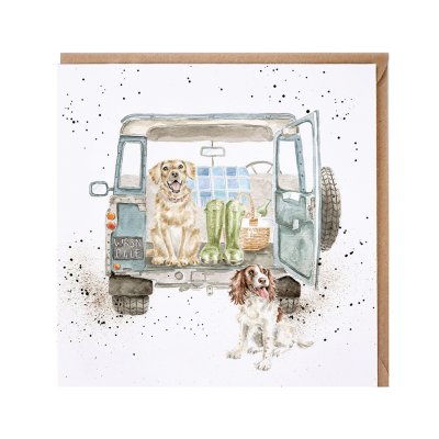 'Paws for a Picnic' dog and land rover card