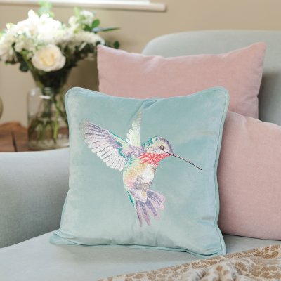 'Wisteria Wishes' Hummingbird Embroidered Cushion 
