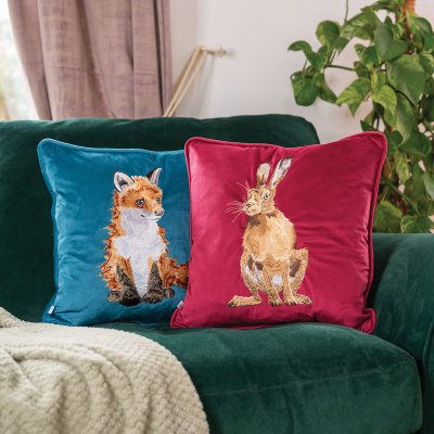'Golden Hour' Hare Embroidered Cushion