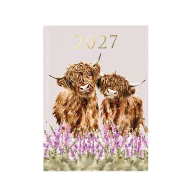2027 desk diary with illustrated Highland cow design