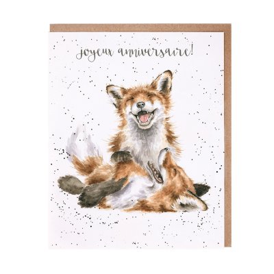 Laughing foxes French birthday card