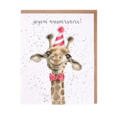 Giraffe party hat and bow tie French card
